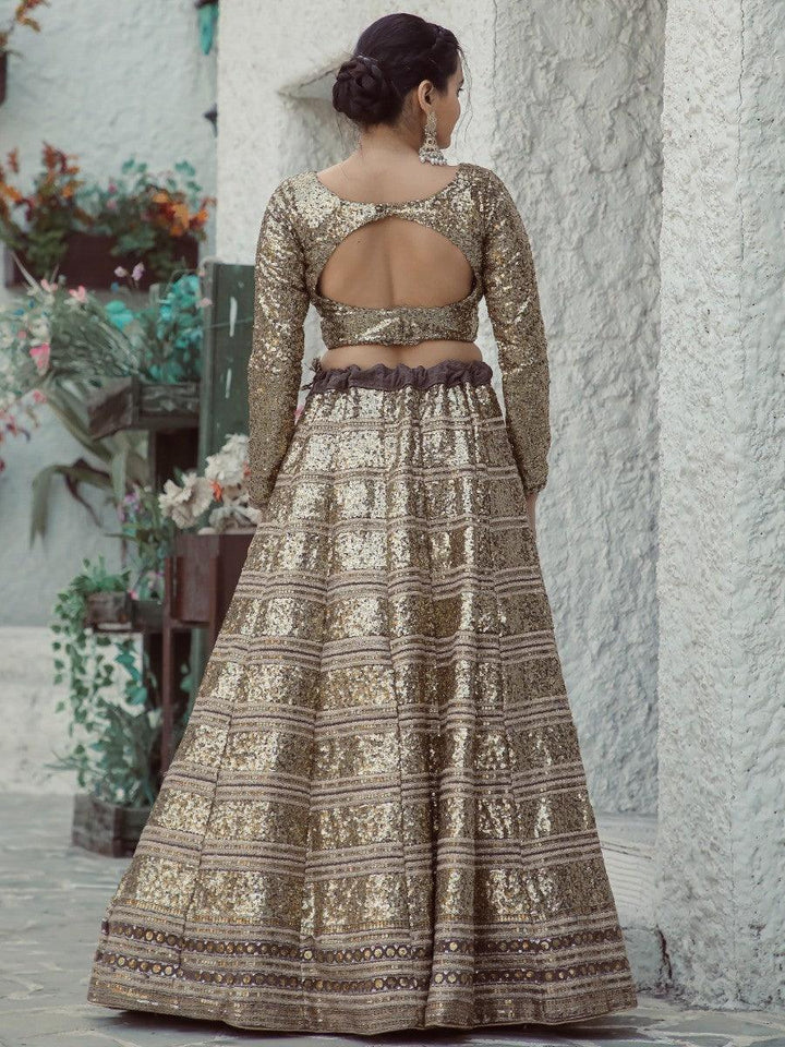 Golden Lehenga Set | Sequins Work Bridal Lehenga Choli with Dupatta