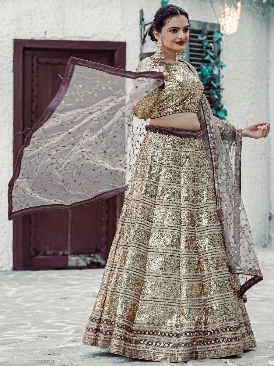 Golden Lehenga Set | Sequins Work Bridal Lehenga Choli with Dupatta