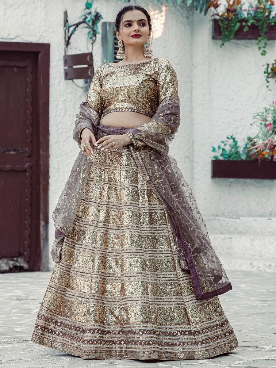 Golden Lehenga Set | Sequins Work Bridal Lehenga Choli with Dupatta