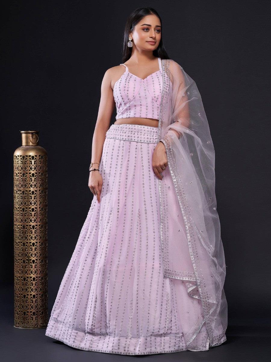 Elegant Light Pink Sequin Lehenga Choli | Zari Work Engagement Wear