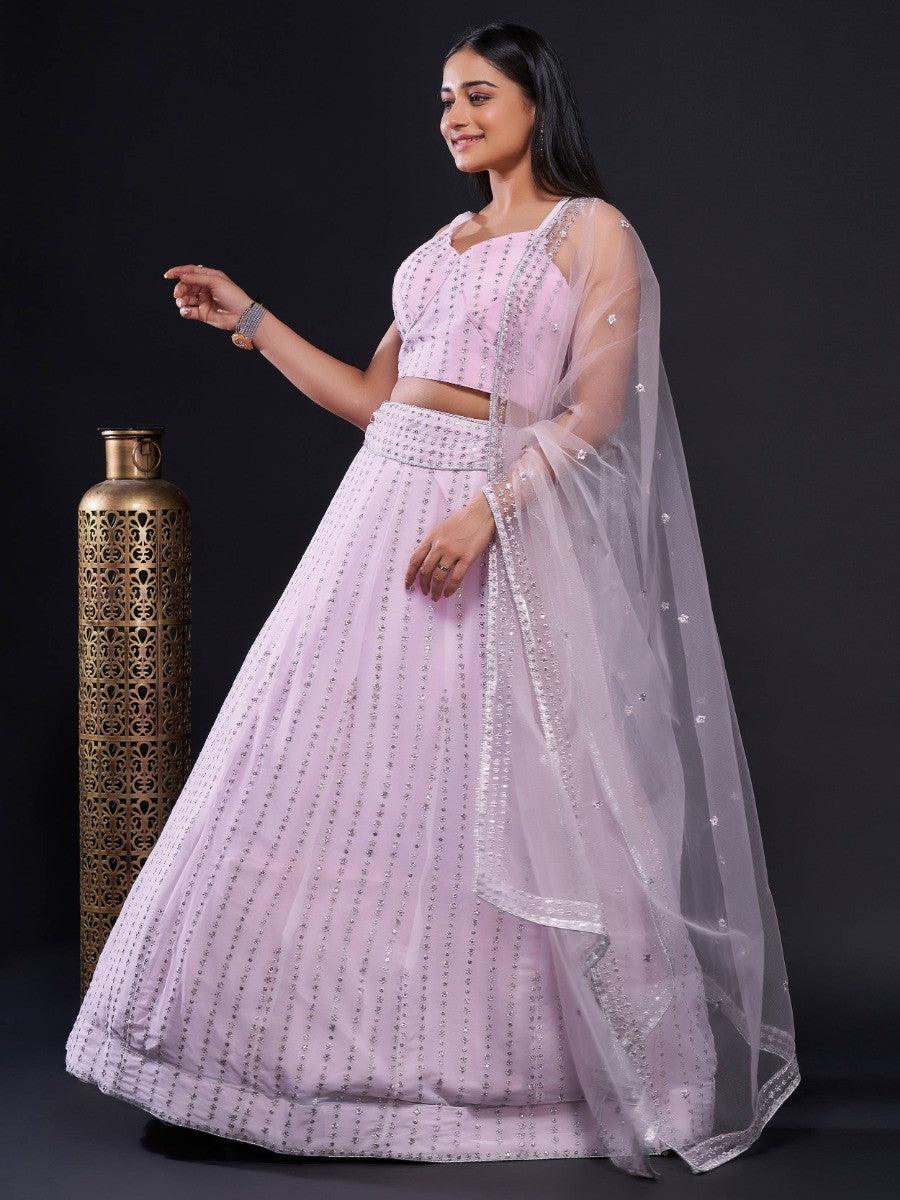 Elegant Light Pink Sequin Lehenga Choli | Zari Work Engagement Wear