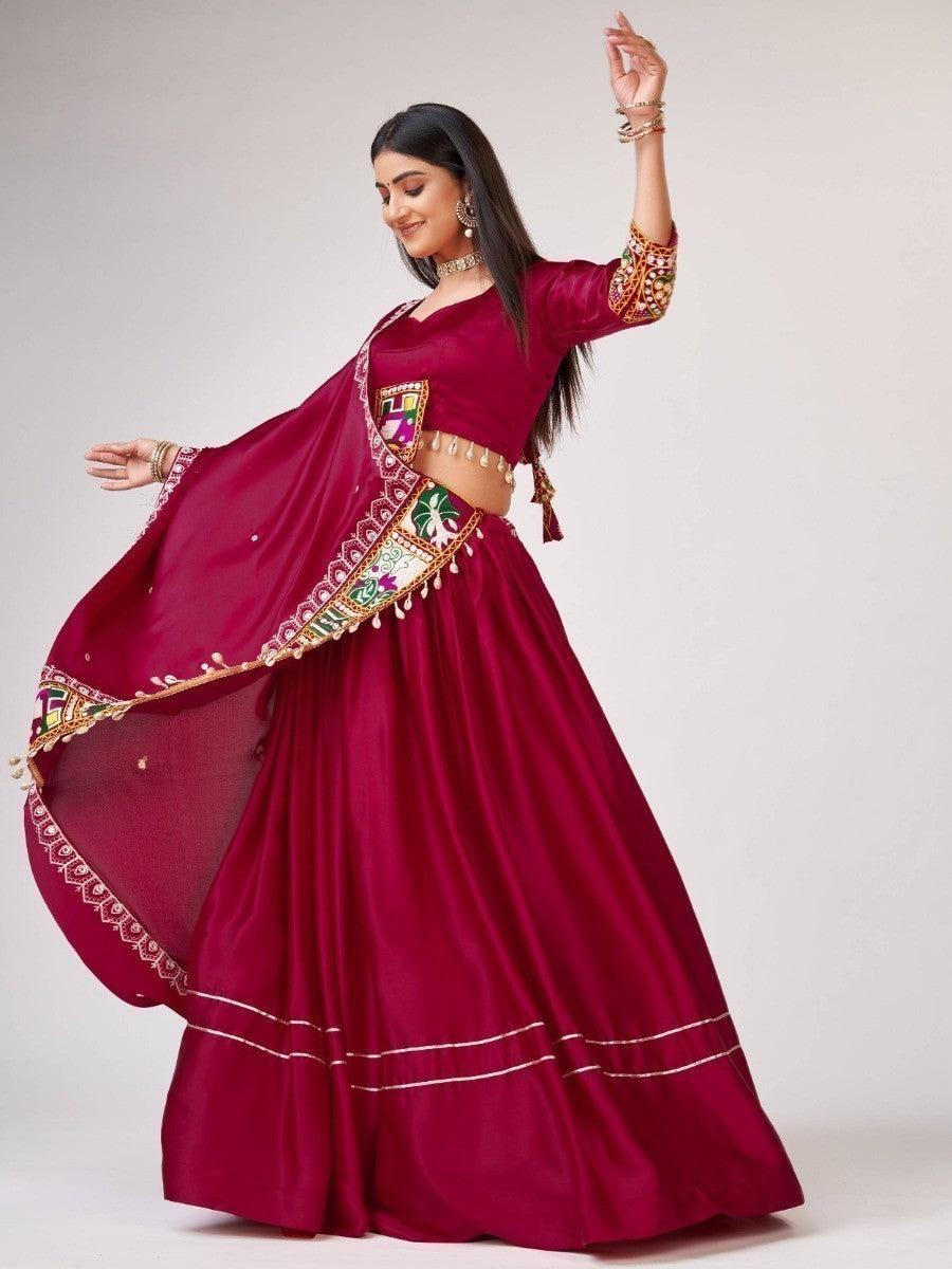 Exquisite Pink Satin Lehenga Choli | Gamthi Work for Navratri