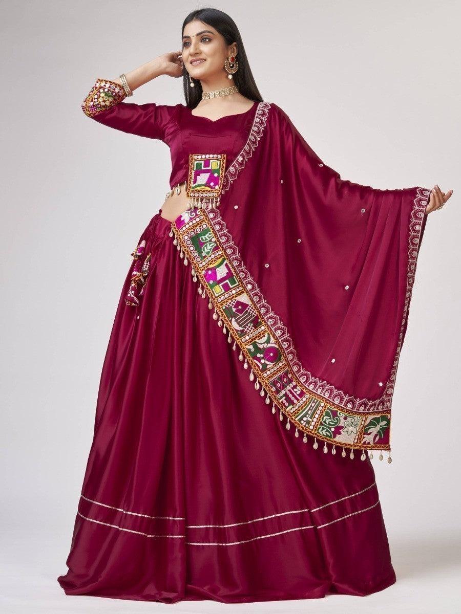 Exquisite Pink Satin Lehenga Choli | Gamthi Work for Navratri