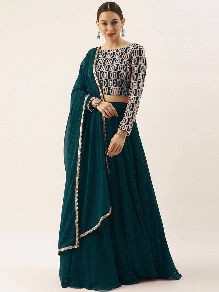 Chic Green Georgette Party Wear Lehenga | Thread & Sequin Work with Dupatta