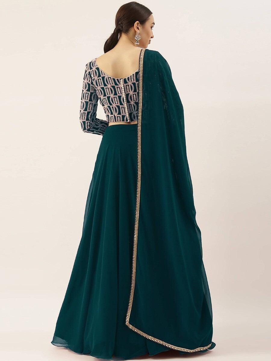 Chic Green Georgette Party Wear Lehenga | Thread & Sequin Work with Dupatta