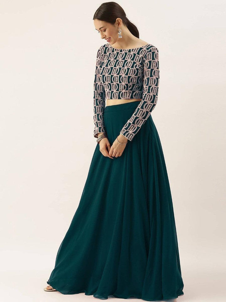 Chic Green Georgette Party Wear Lehenga | Thread & Sequin Work with Dupatta