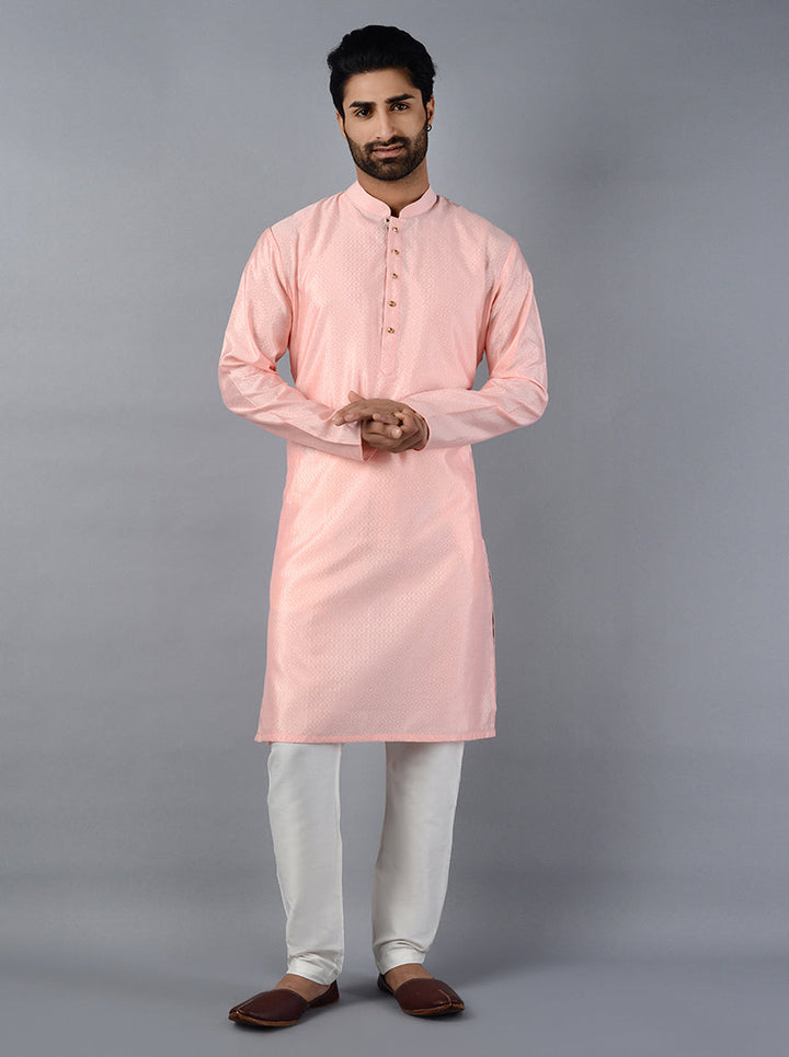 Blush Pink Self Design Regular Fit Kurta Set | Azania