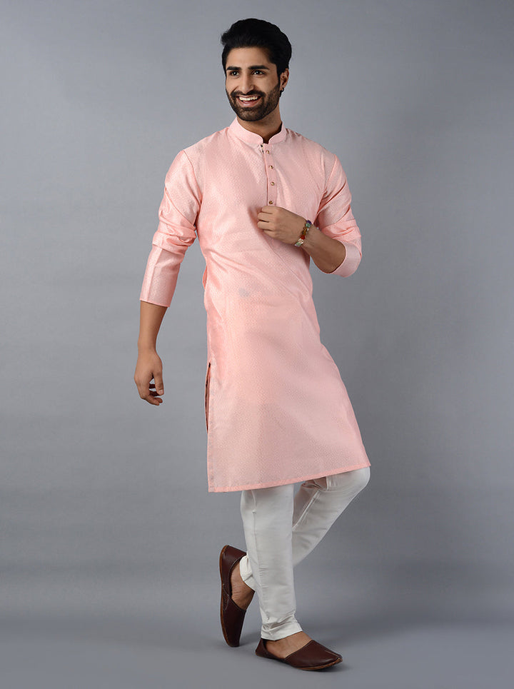 Blush Pink Self Design Regular Fit Kurta Set | Azania