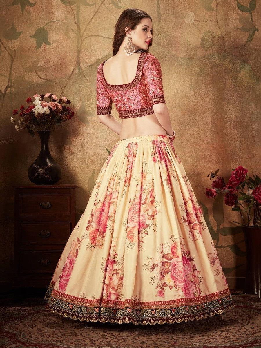 Elegant Indian Lehenga Choli | Peach Beige Floral Design for Brides