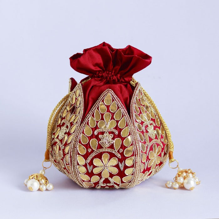 Mrig Gota Patti Handwork Mini Lotus Potli | Elegant Handcrafted Potli Bag