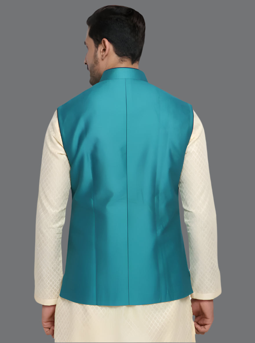 Aqua Green Bandhgala Waistcoat | Perfect Blend of Style and Comfort