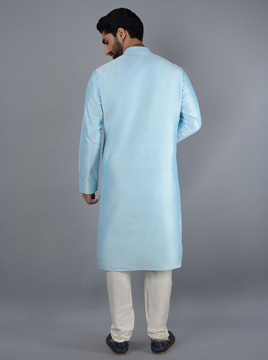 Luxurious sky blue kurta set featuring exquisite design, perfect for enhancing your ethnic wardrobe for special events in the USA.