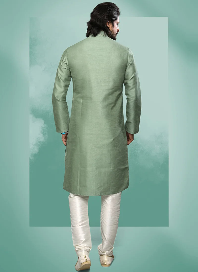 Stunning Green Art Silk Premium Kurta Pajama | Handcrafted with Intricate Details for Timeless Appeal