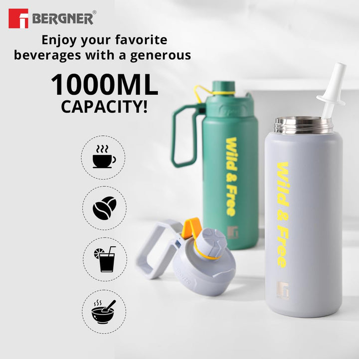 Walking Pathfinder Thermosteel Flask | 1000ml Bergner Hot & Cold Double-Walled Bottle