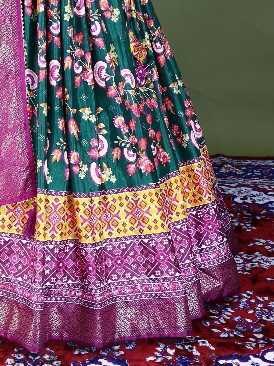 Green Mehendi Lehenga Choli with Tassels | Dolla Silk & Digital Print