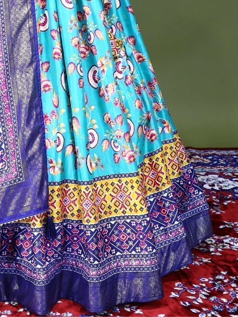 Fancified Sea-Green Silk Lehenga | Digital Prints & Foil Work for Weddings