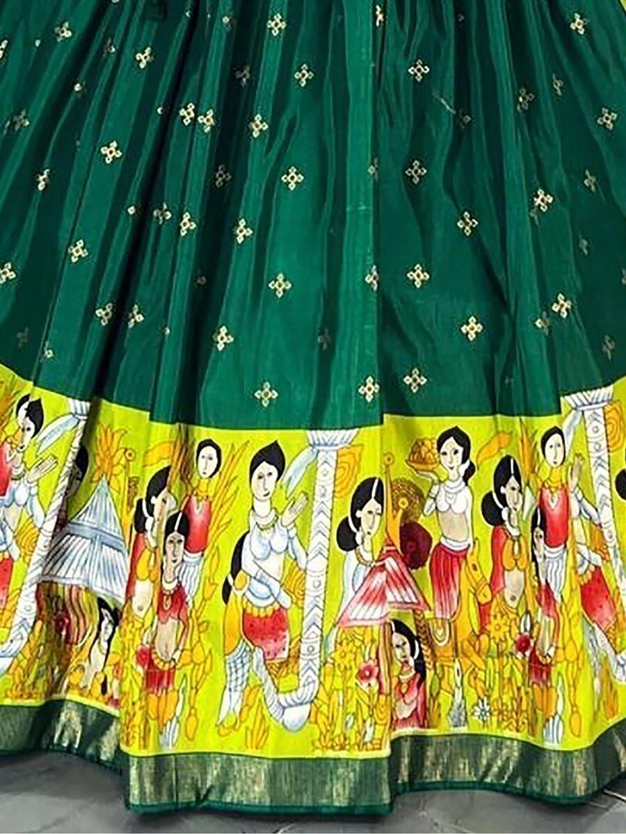 Classic Green Digital Print Lehenga Choli | Tassel Work & Foil Embellishments