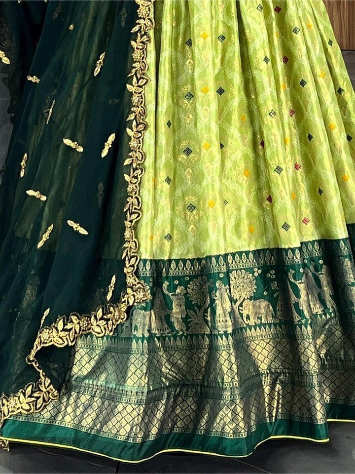 Light Green Dolla Silk Lehenga | Foil Work, Tassels & Digital Print