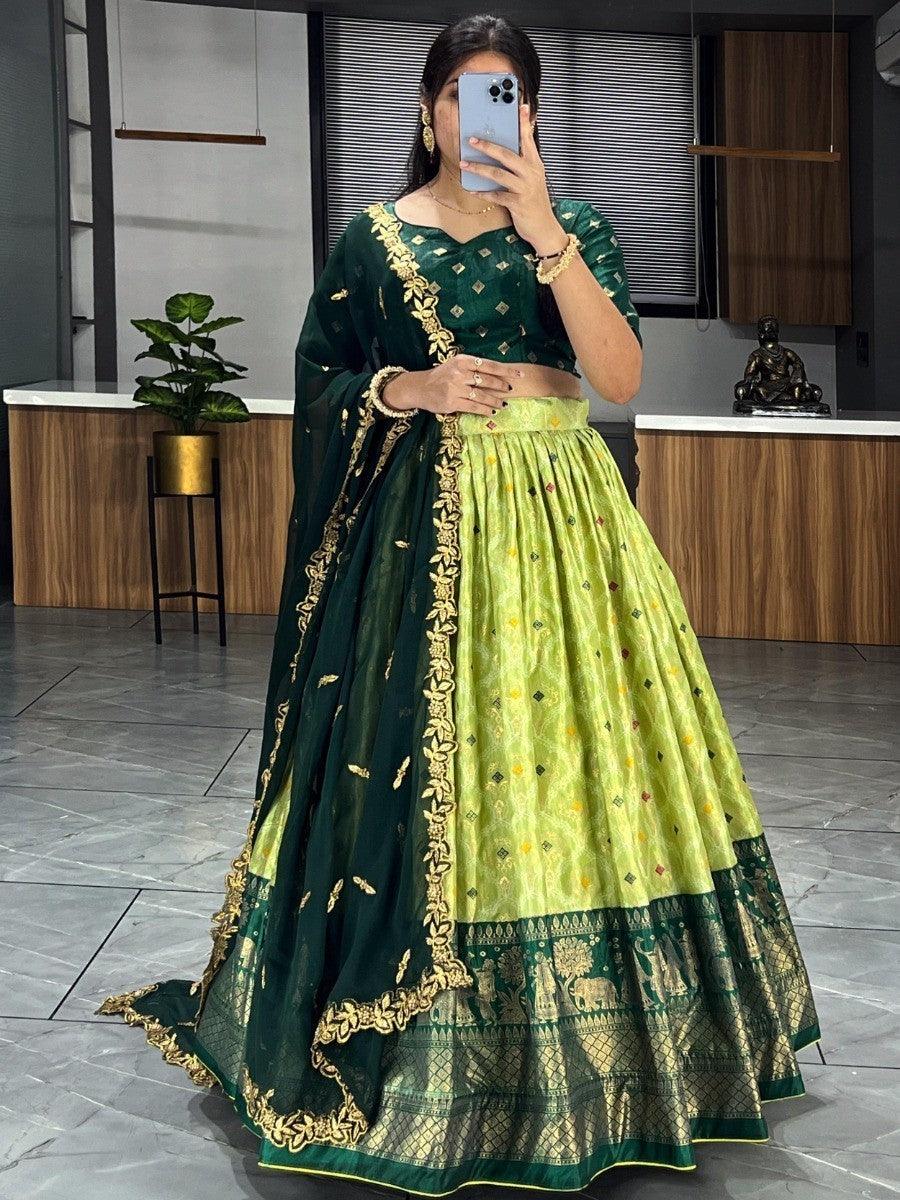 Light Green Dolla Silk Lehenga | Foil Work, Tassels & Digital Print