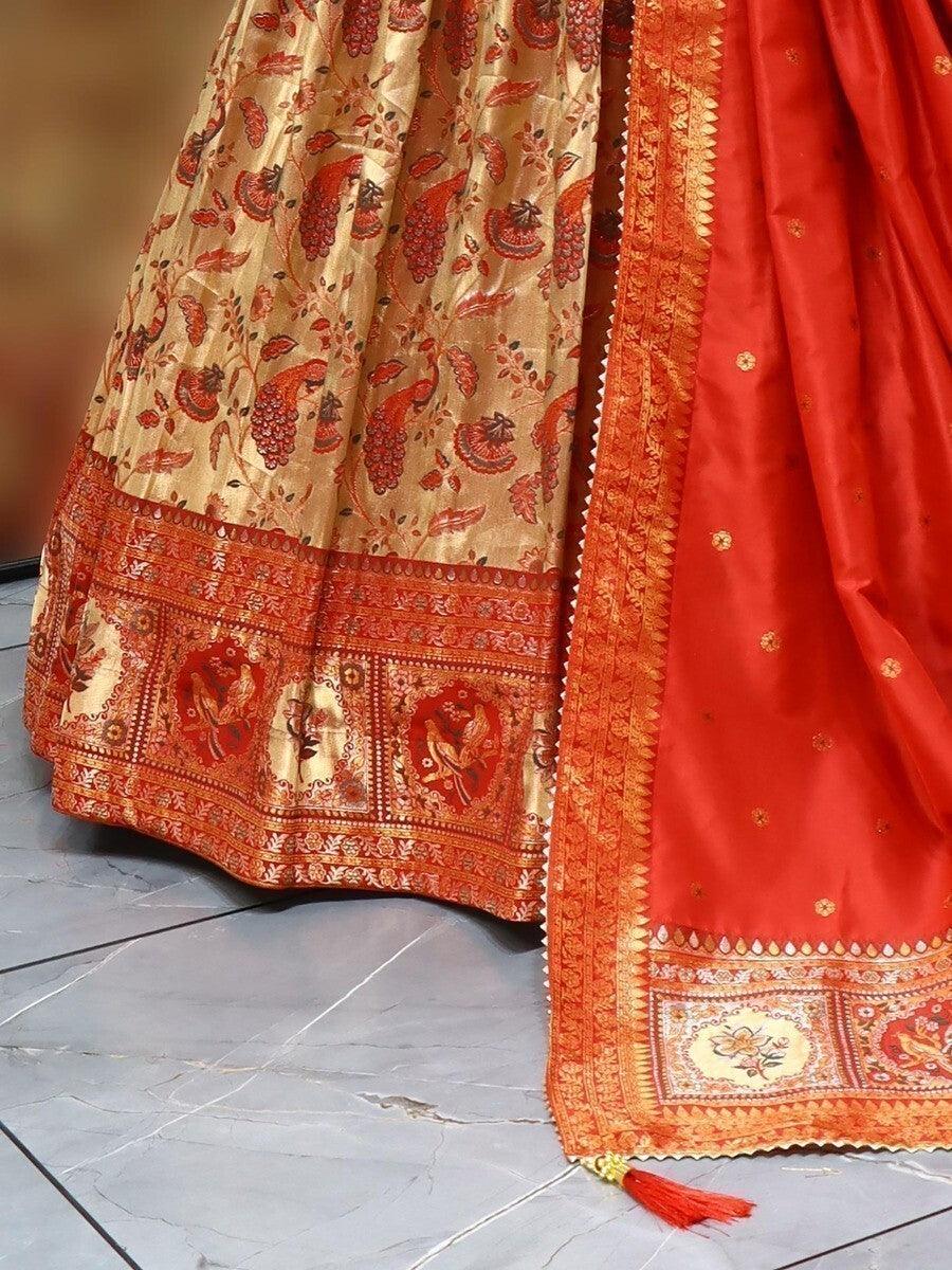 Beautiful Beige Paithani Silk Lehenga | Weaving Work & Tassels Detail