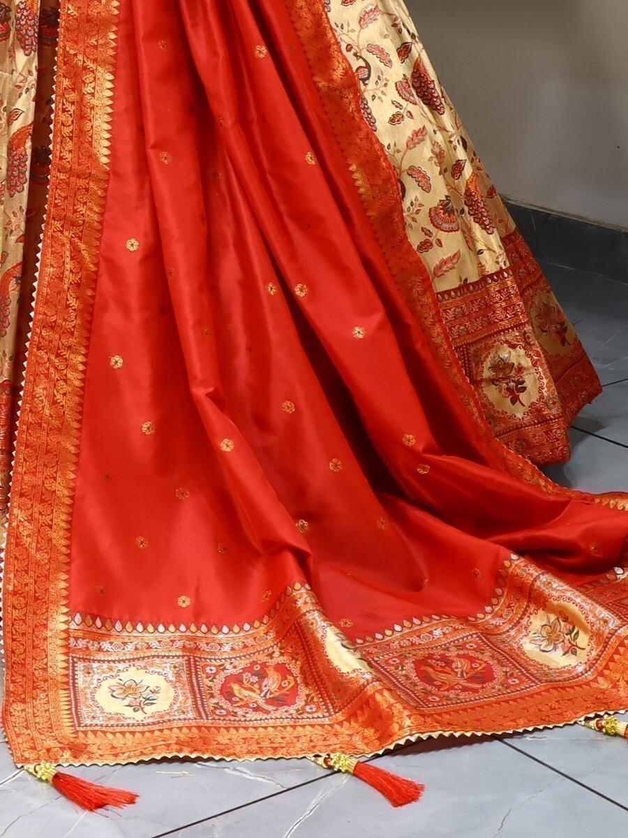 Beautiful Beige Paithani Silk Lehenga | Weaving Work & Tassels Detail