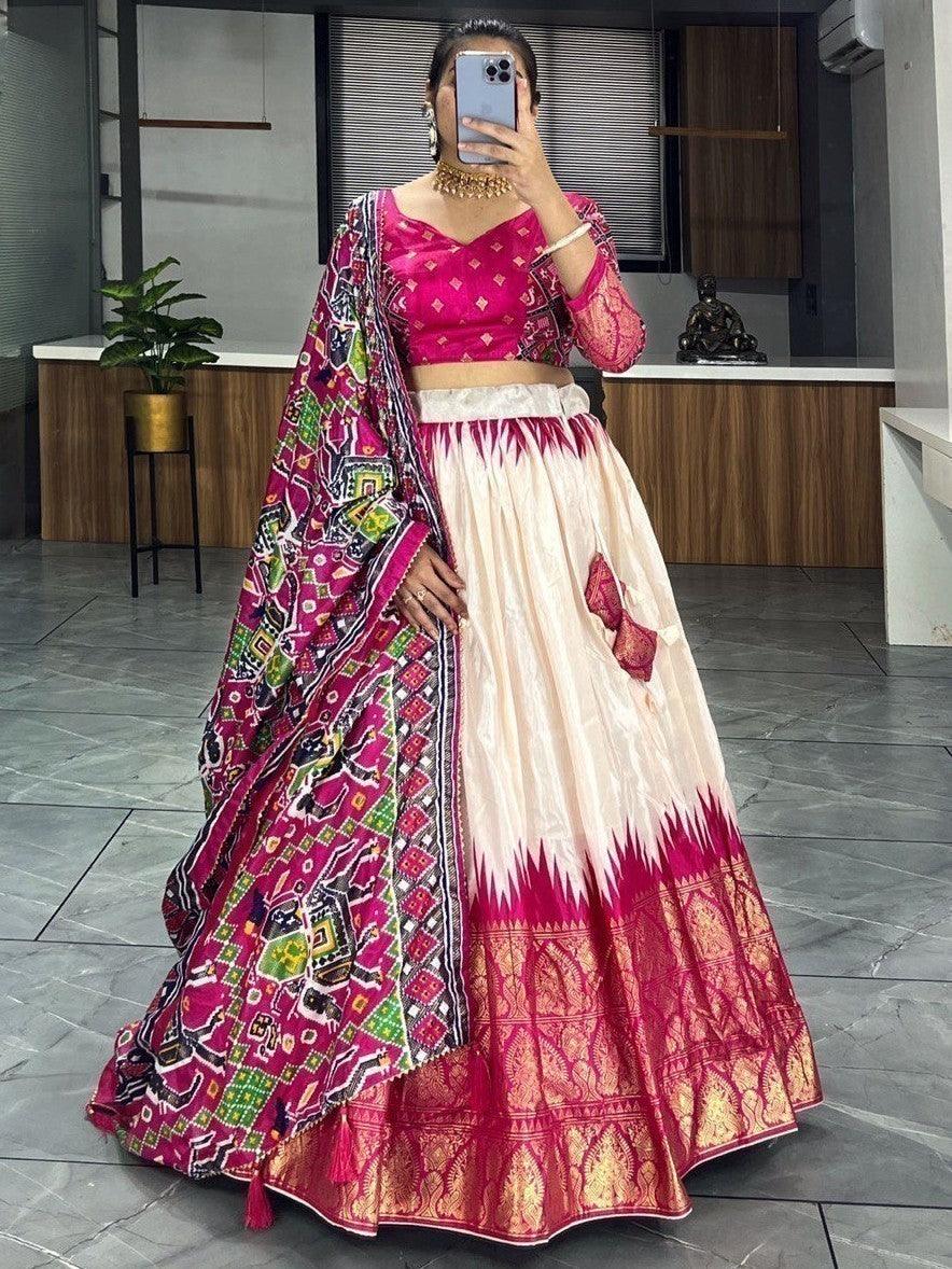 Designer Off-White & Pink Lehenga | Patola & Paithni Print with Dupatta