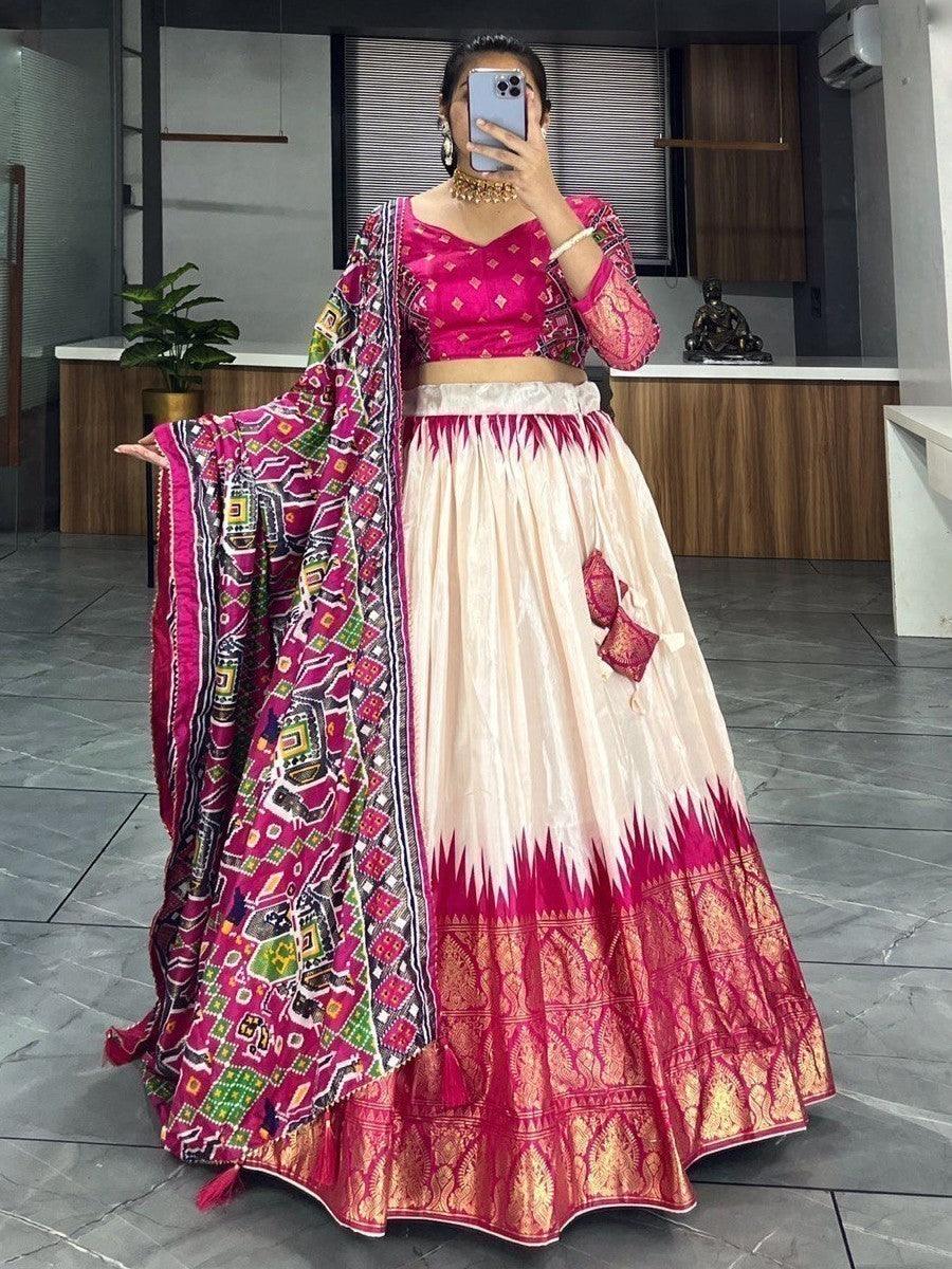 Designer Off-White & Pink Lehenga | Patola & Paithni Print with Dupatta