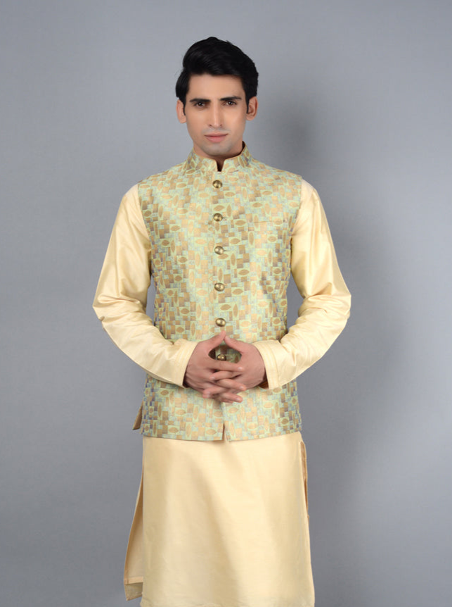 Golden Pista Bandhgala Jacket | Stylish Nehru Design for Men