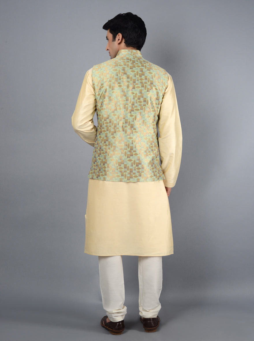 Golden Pista Bandhgala Jacket | Stylish Nehru Design for Men