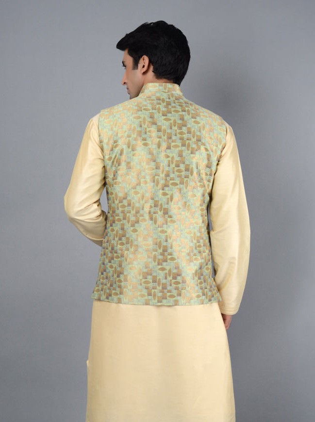 Golden Pista Bandhgala Jacket | Stylish Nehru Design for Men