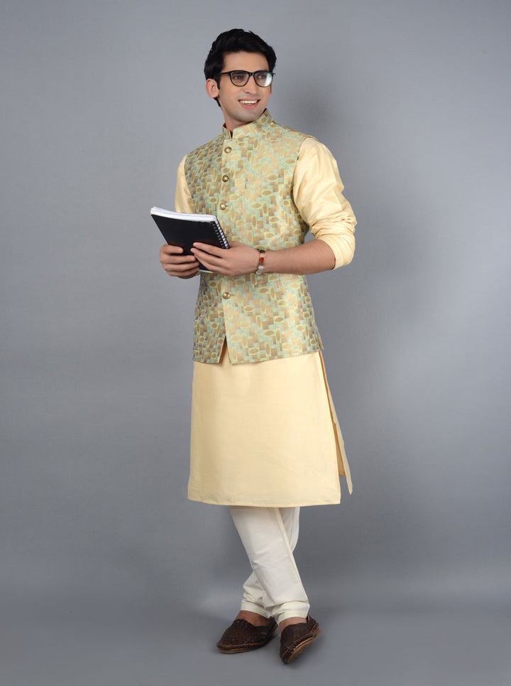 Golden Pista Bandhgala Jacket | Stylish Nehru Design for Men