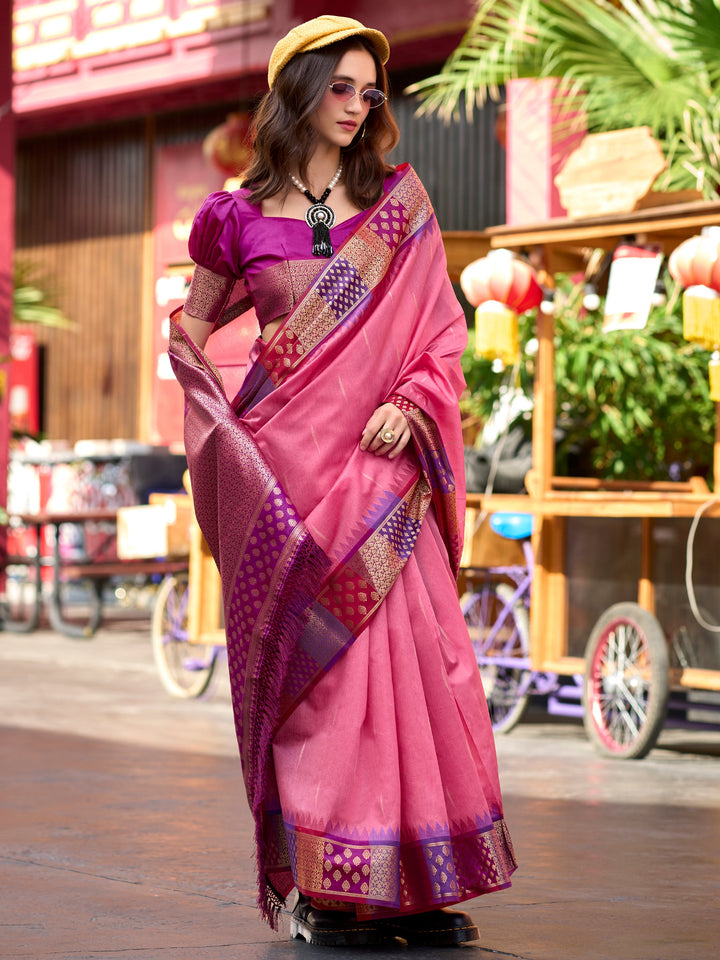 Pink silk saree crafted for elegance and style.