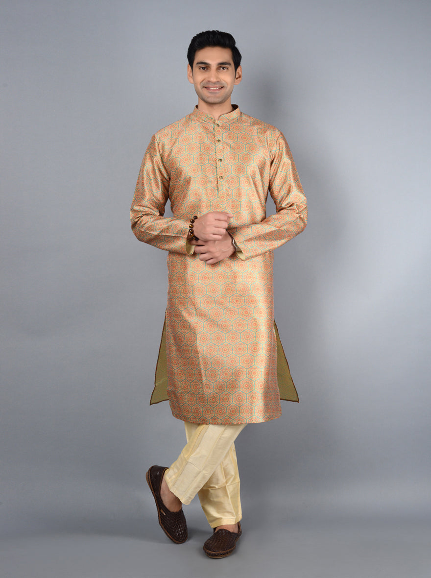 Stunning orange kurta set designed for comfort and style, perfect for all your celebrations in the USA.