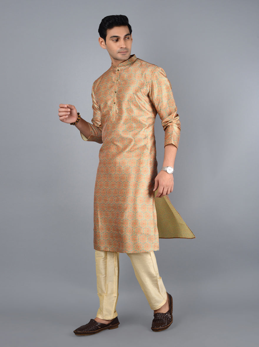 Chic vibrant orange kurta pajama set featuring exquisite craftsmanship, ideal for enhancing your festive look in the USA.