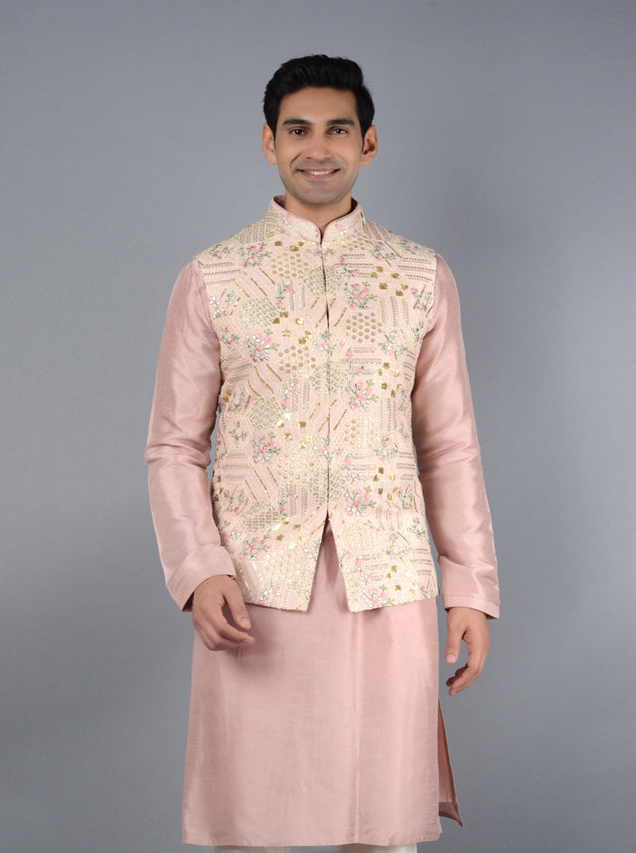 Onion Pink Bandhgala Jacket | Luxurious Silk Blend for Ethnic Style