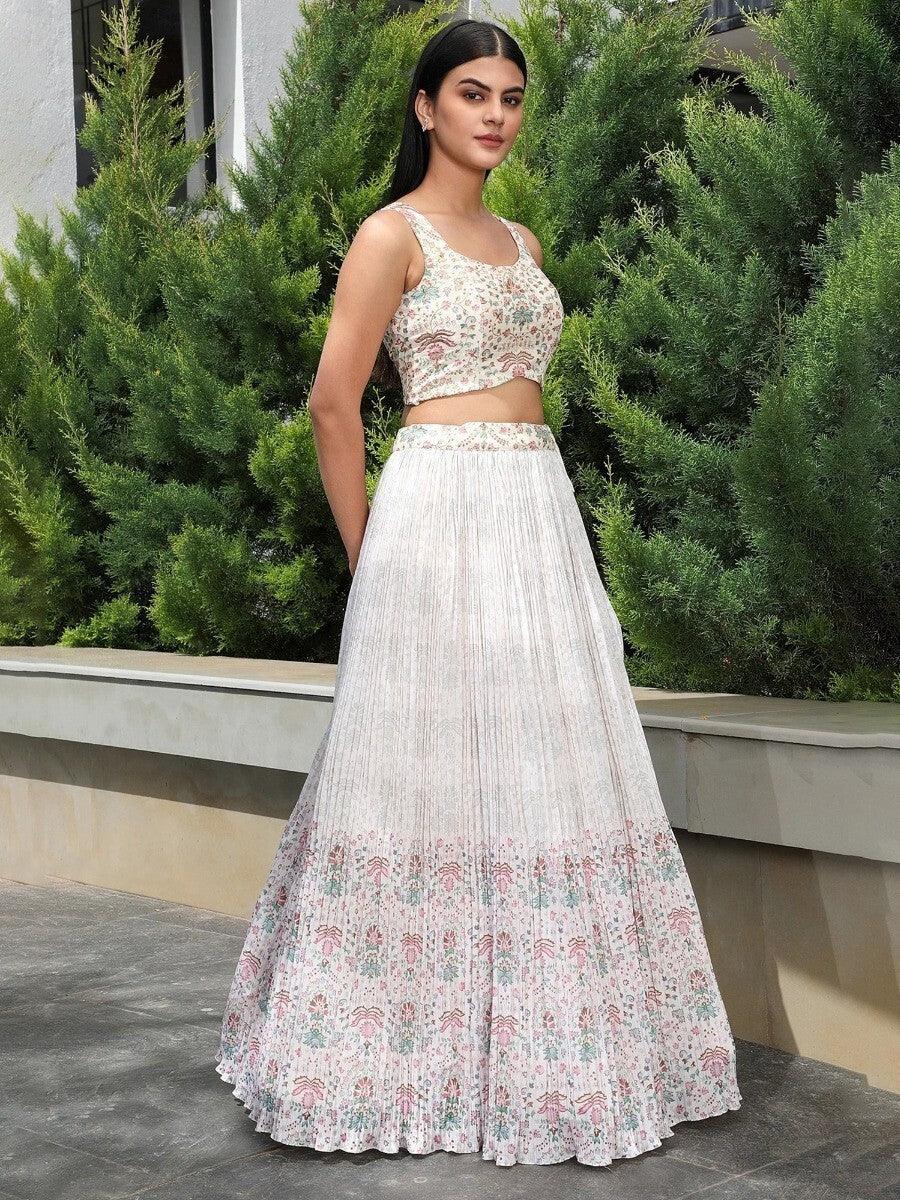 Timeless Off-White Georgette Lehenga | Wedding Wear with Embroidery & Lace