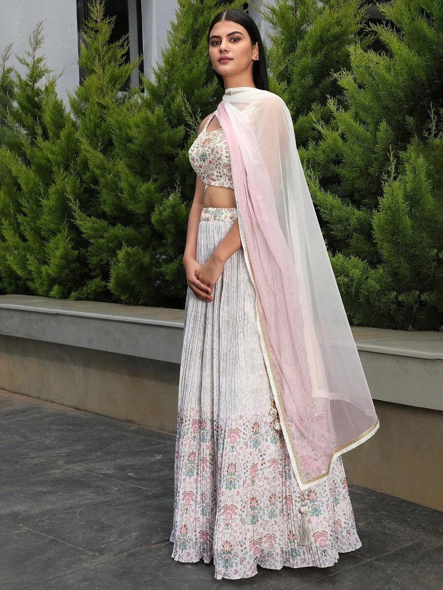 Timeless Off-White Georgette Lehenga | Wedding Wear with Embroidery & Lace