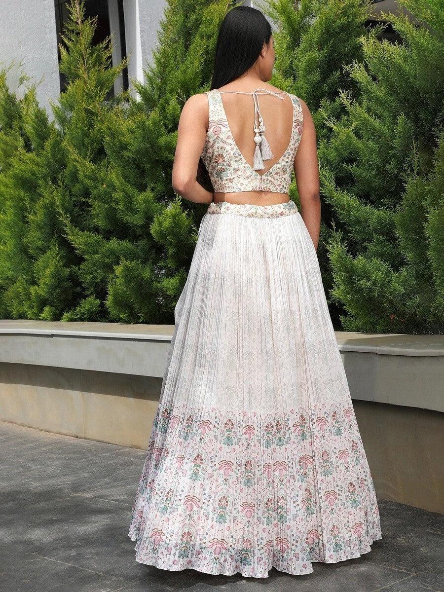 Timeless Off-White Georgette Lehenga | Wedding Wear with Embroidery & Lace