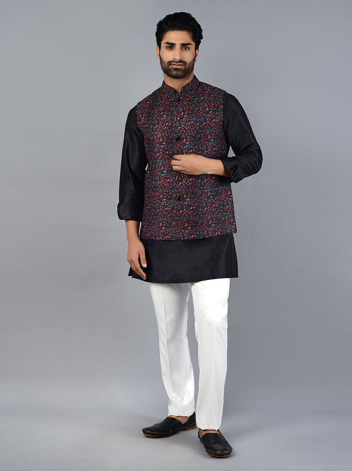 Lightweight ink black Bandhgala jacket designed for comfort and style during pre-wedding festivities.