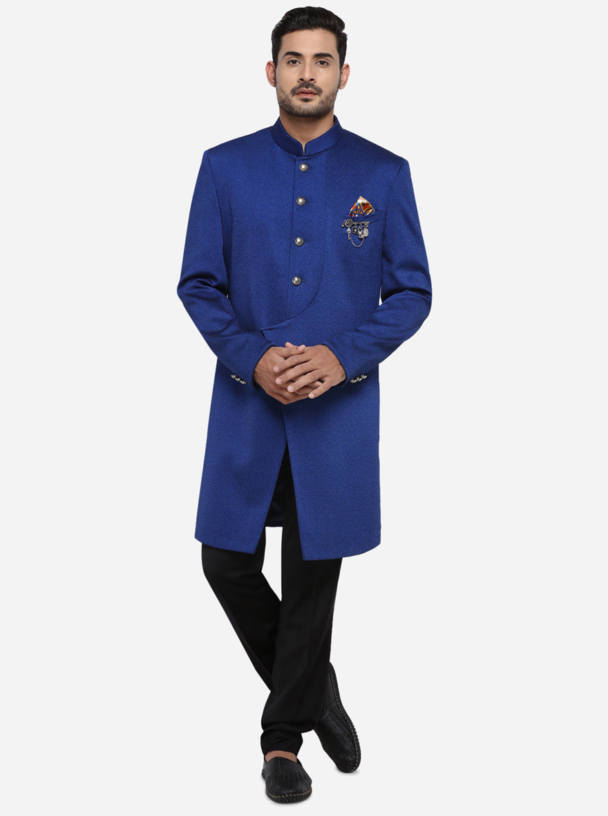 The royal blue jacquard Mid Length Jacket offers style and comfort, making it perfect for any occasion in the USA.