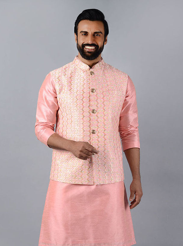 Designer Blush Pink Bandhgala Jacket | Perfect for Traditional Ceremonies