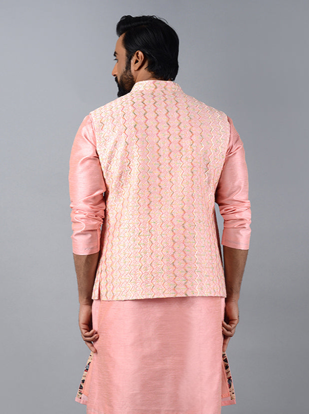 Designer Blush Pink Bandhgala Jacket | Perfect for Traditional Ceremonies