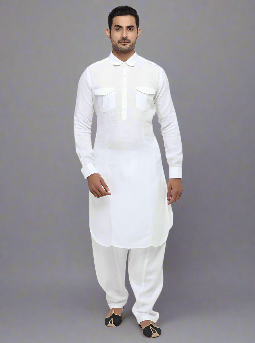 Comfortable white kurta pajama for men, enhancing your ethnic wardrobe.