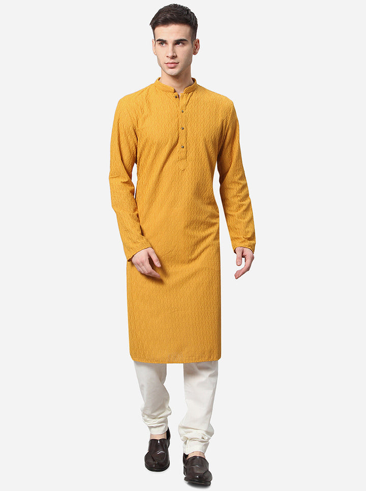 USA men’s yellow embroidered kurta, perfect for special gatherings