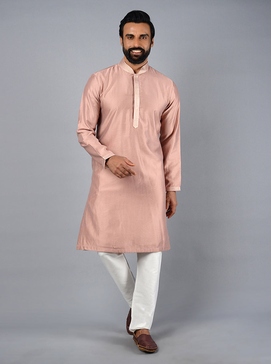 Onion pink kurta set featuring a straight fit, perfect for polished appearances.