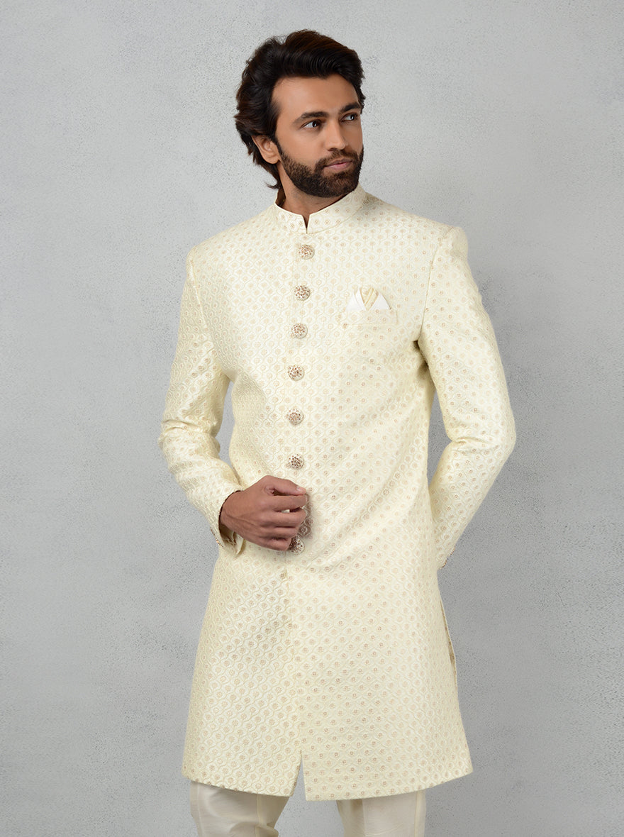 Elegant cream Indowestern for men with embroidery and jacket