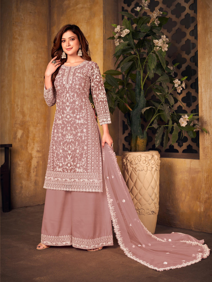 Palazzo with Heavy Cord Embroidery | Net Top & Santoon Bottom for Events