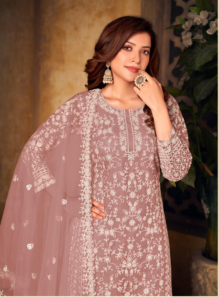 Palazzo with Heavy Cord Embroidery | Net Top & Santoon Bottom for Events