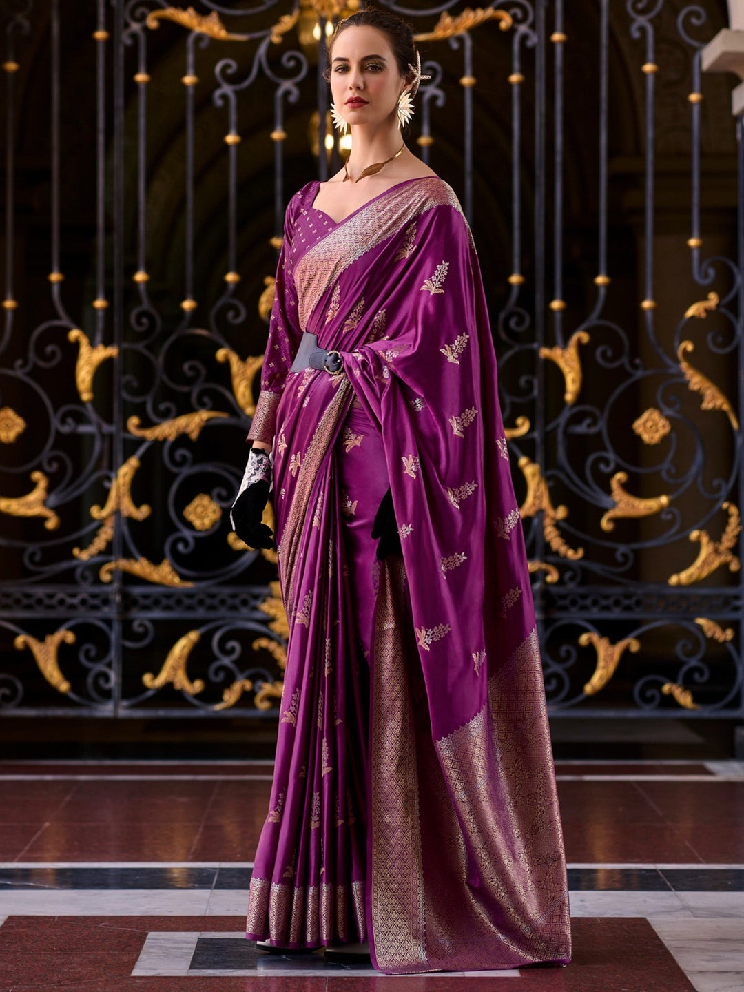 Purple silk saree crafted for elegance and style.