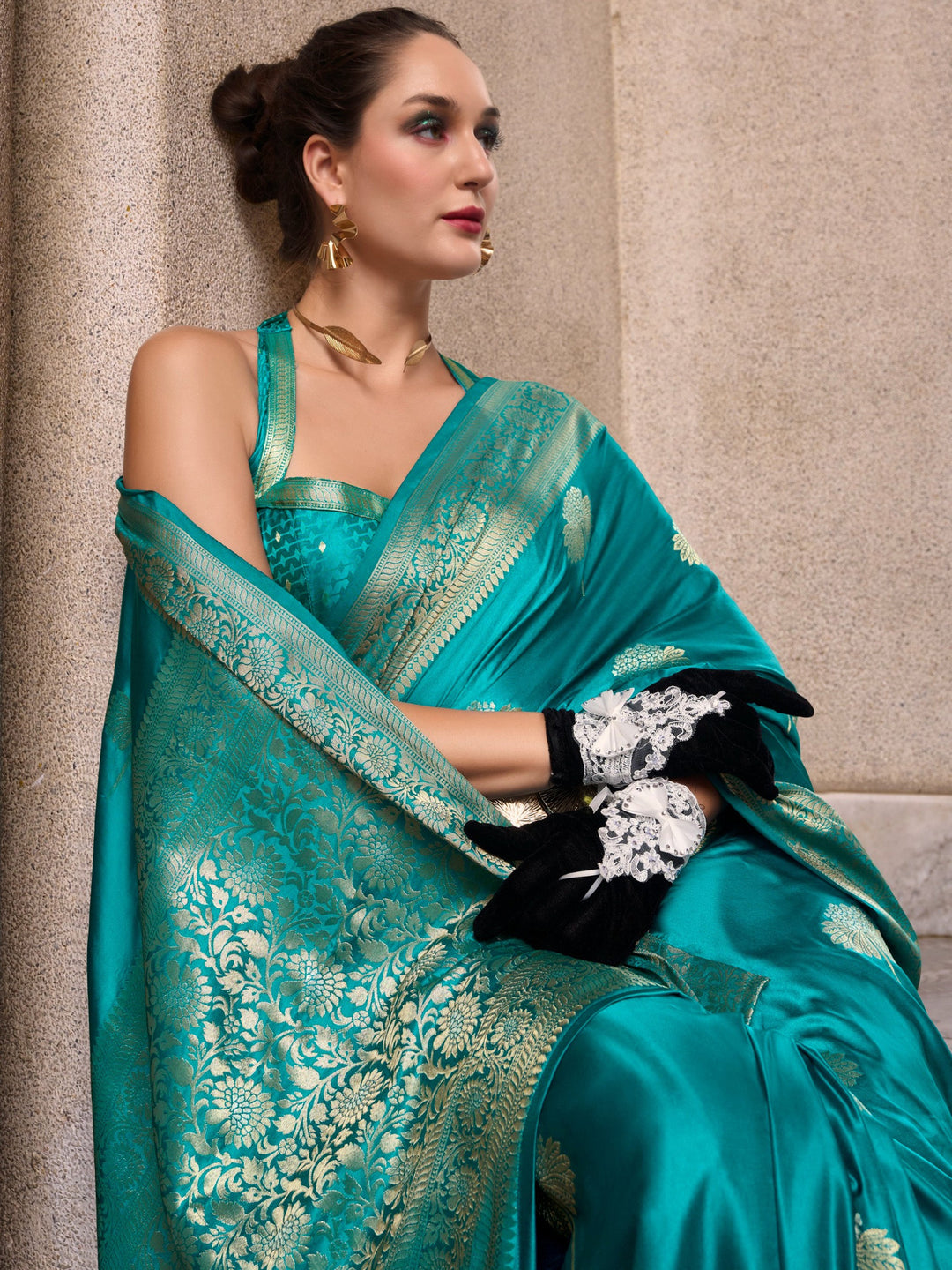 Vibrant color luxurious fabric exclusive attire crafted for elegance and style.